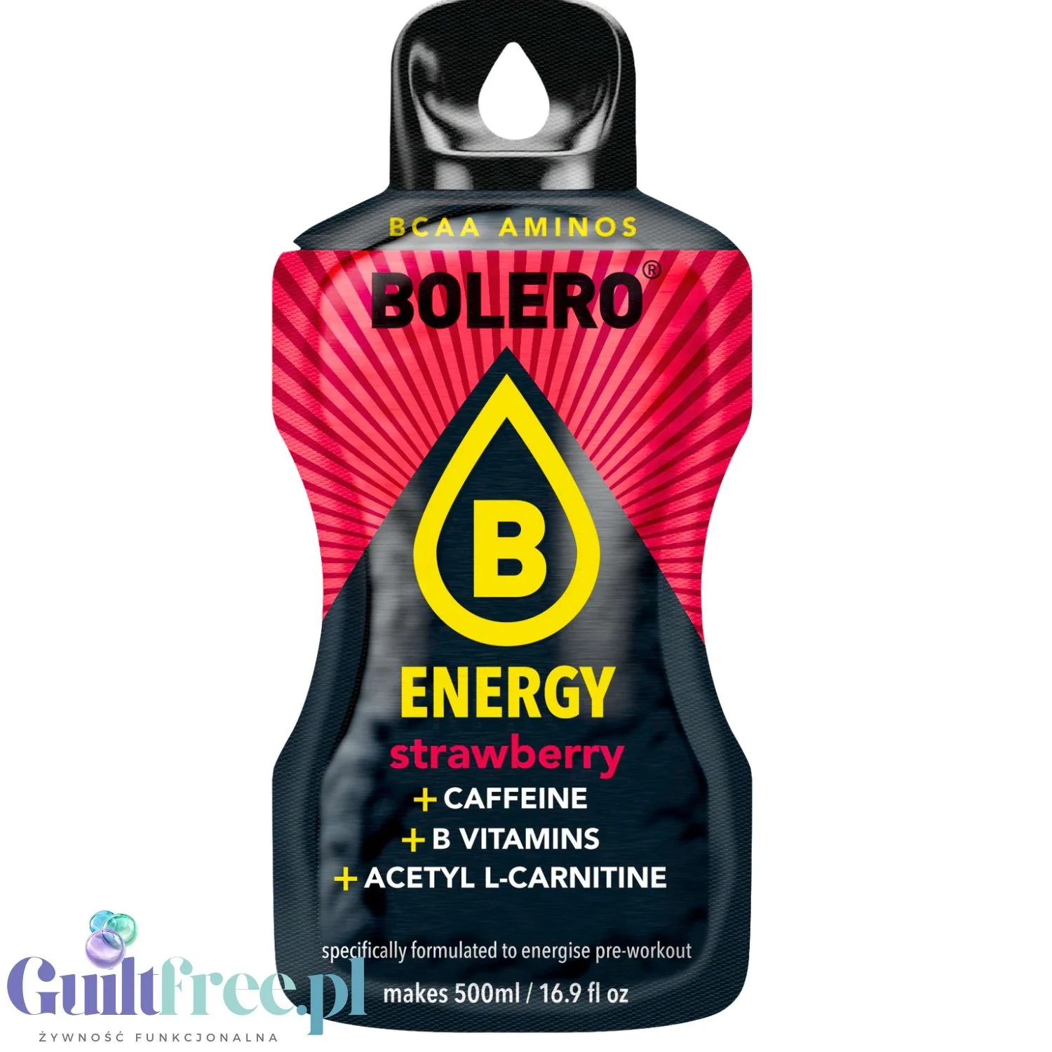 Bolero Energy Strawberry 14g - napój energetyczny bez cukru z kofeiną, L-karnityną i witaminami z grupy B