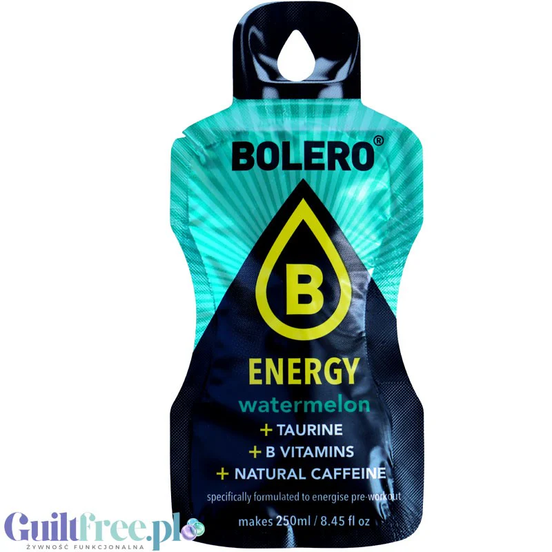 Bolero Energy Watermelon 7g - napój energetyczny bez cukru z tauryną, naturalną kofeiną i witaminami B