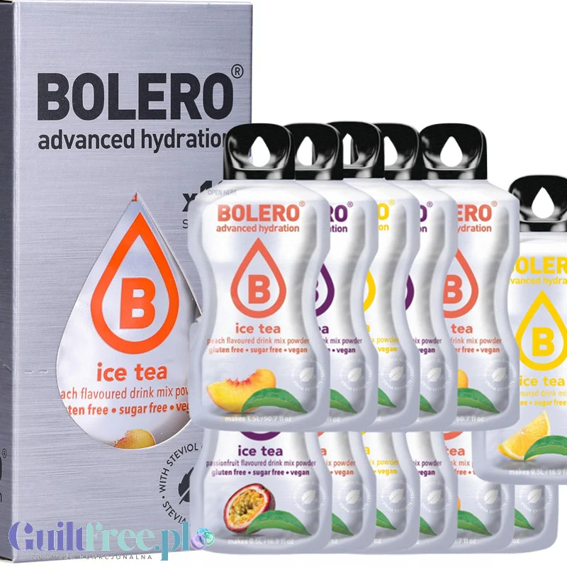 Bolero Ice Tea Drink Mix 12 saszetek po 8g, 3 różne smaki Mrożona Herbata (Cytryna, Brzoskwinia, Marakuja)