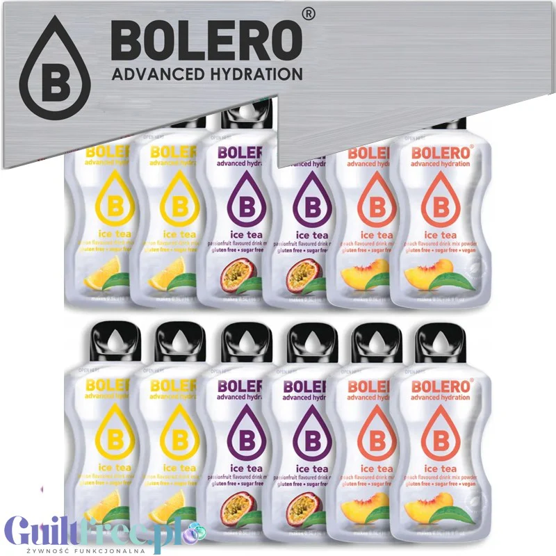 Bolero Sticks Iced Green Tea Drink Mix 12 saszetek, 10 różnych smaków Zielonej Mrożonej Herbaty