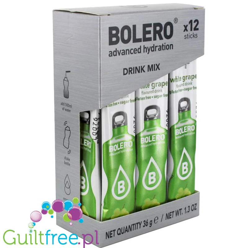 Bolero Sticks ze stewią, Jasne Winogrona, 12 saszetek na 6L