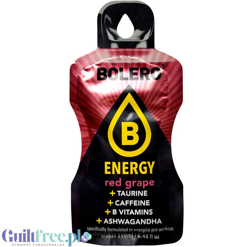 Bolero Energy Red Grape 7g - napój energetyczny bez cukru z tauryną, kofeiną, ashwagandą i witaminami B
