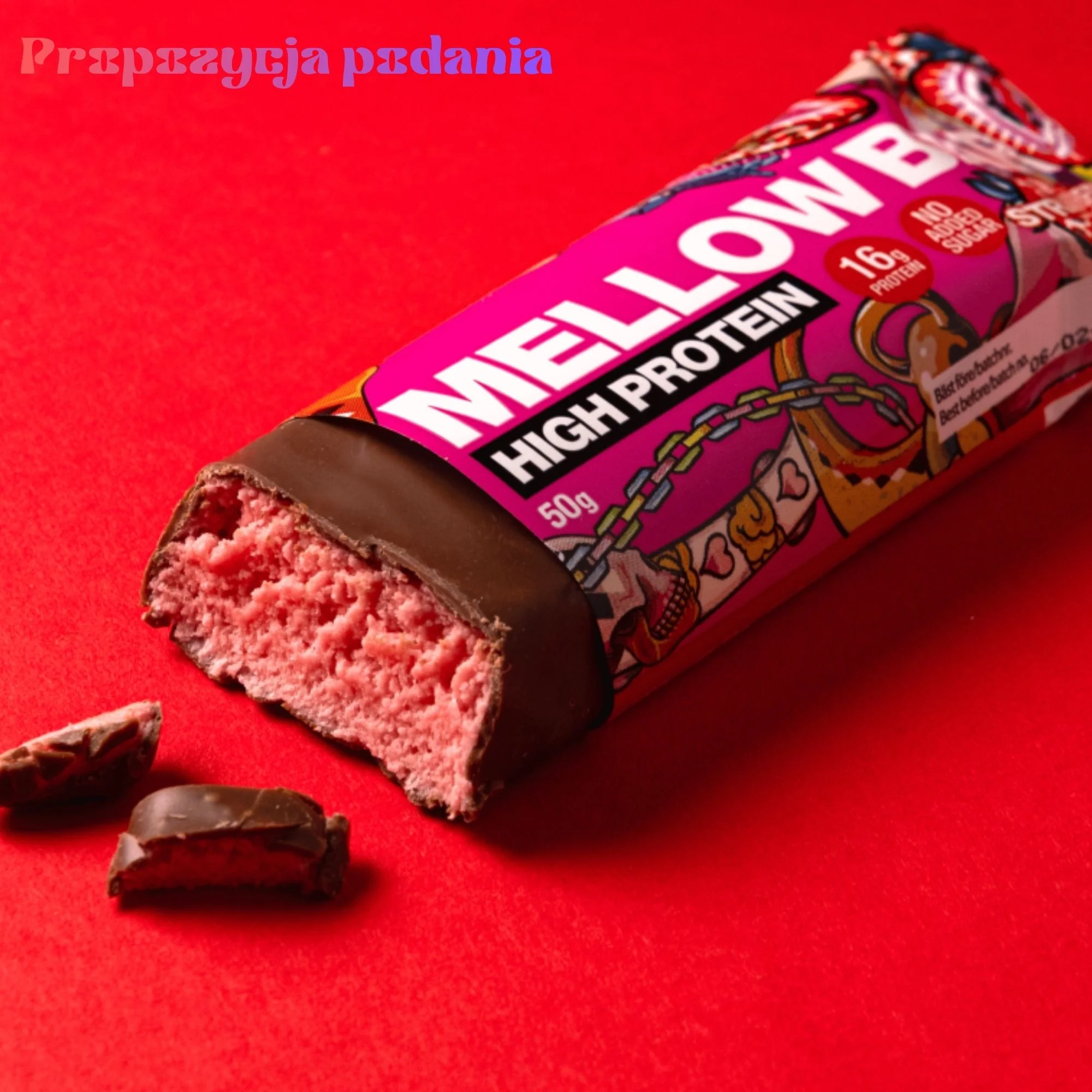 BSC Mellow Bar Strawberry - puszysty baton proteinowy truskawkowa pianka w czekoladzie 16g białka - Image 2