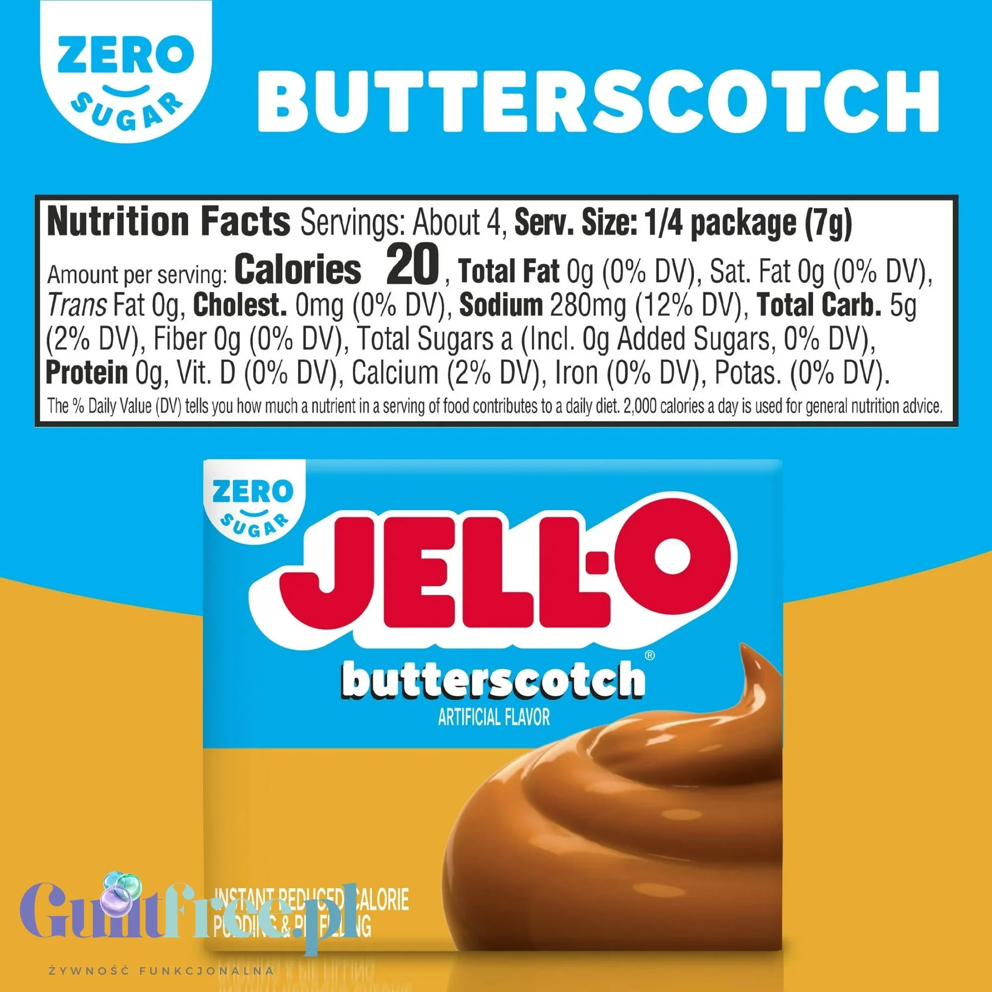 JellO Buttercotch Pudding Zero Sugar - Budyń Zero cukru & tłuszczu instant, smak Ciasteczkowy Herbatnikowy - Image 7