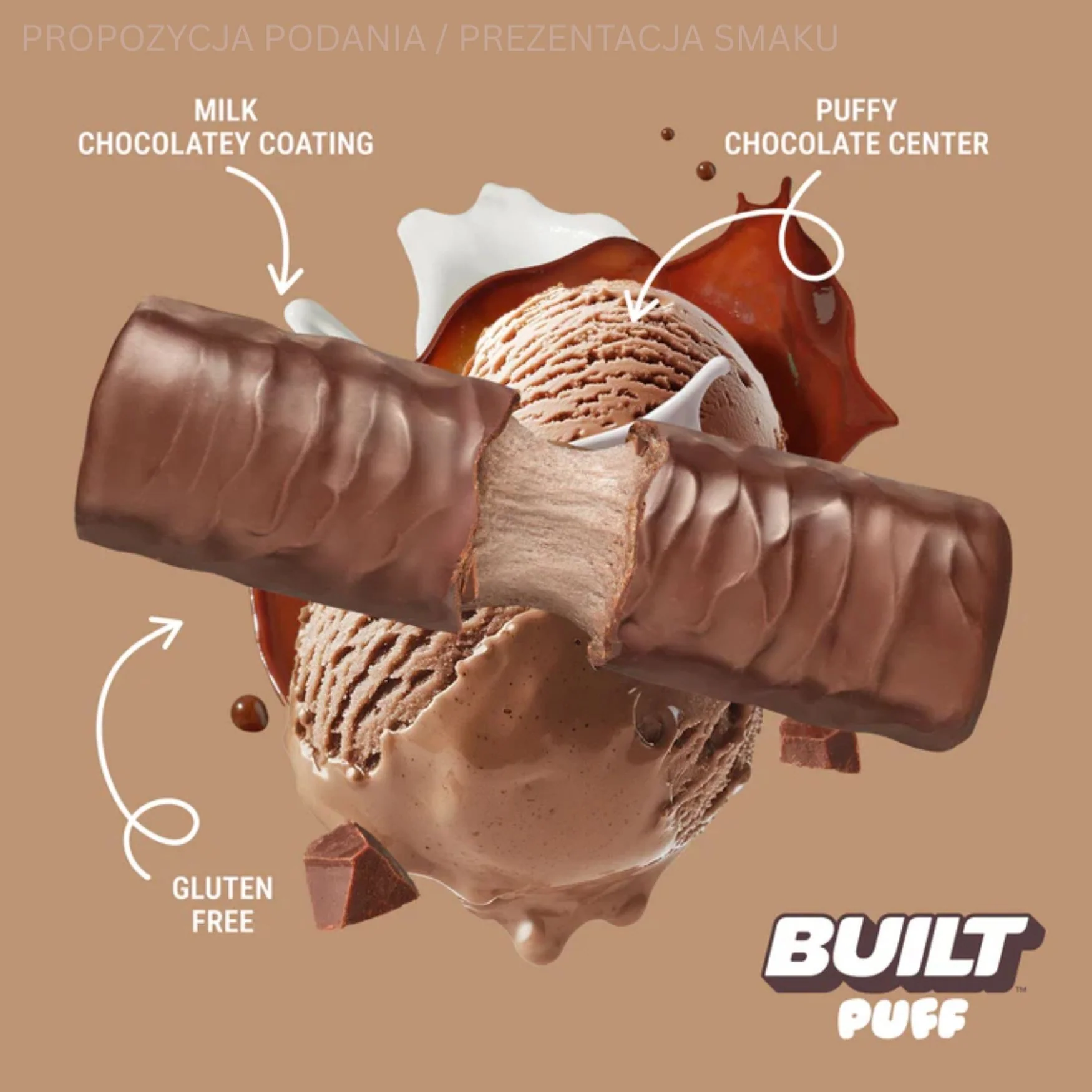 Built Bar Protein Puffs Chocolate Milkshake - proteinowy baton marshmallow w czekoladzie 17g białka & 140kcal - Image 3