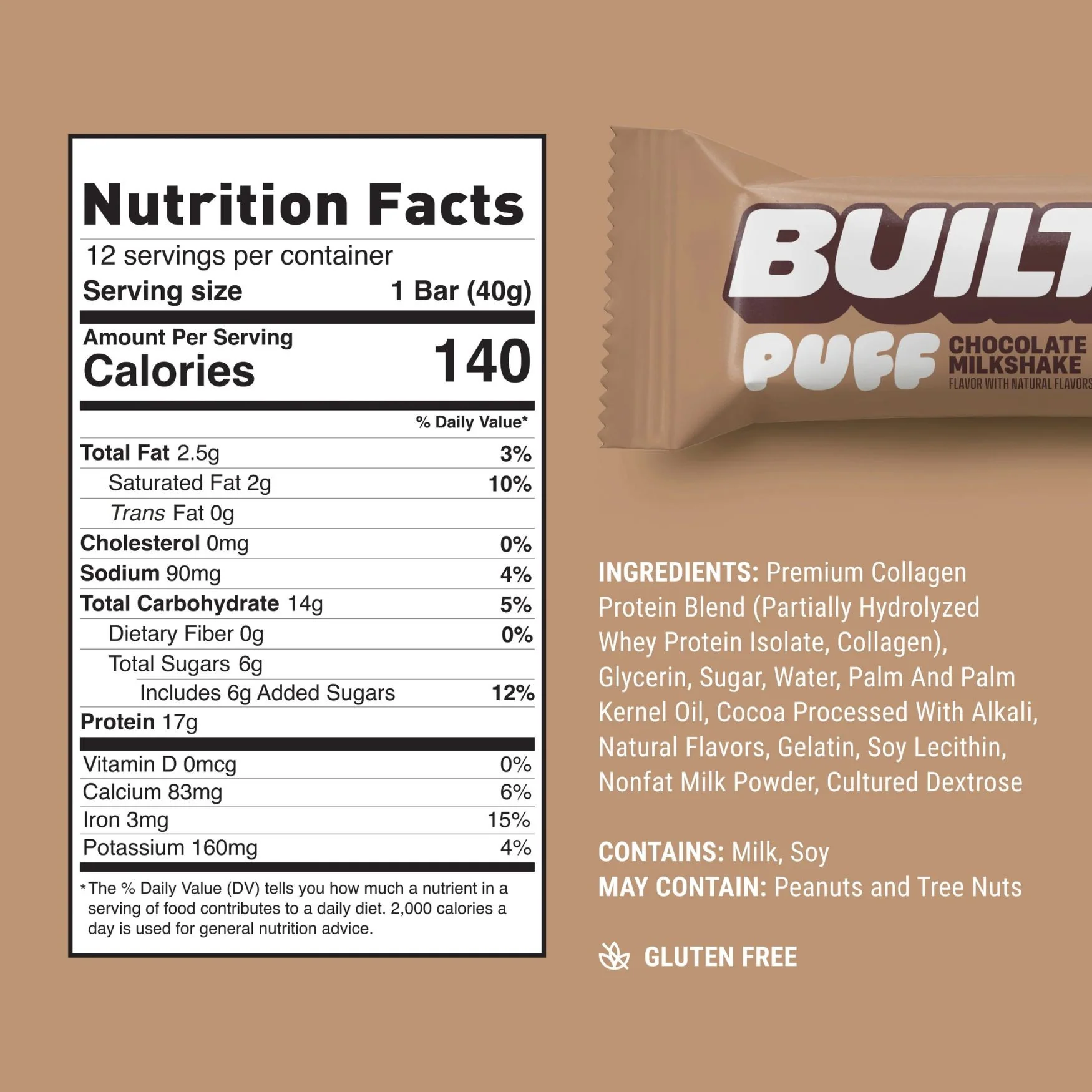Built Bar Protein Puffs Chocolate Milkshake - proteinowy baton marshmallow w czekoladzie 17g białka & 140kcal - Image 7