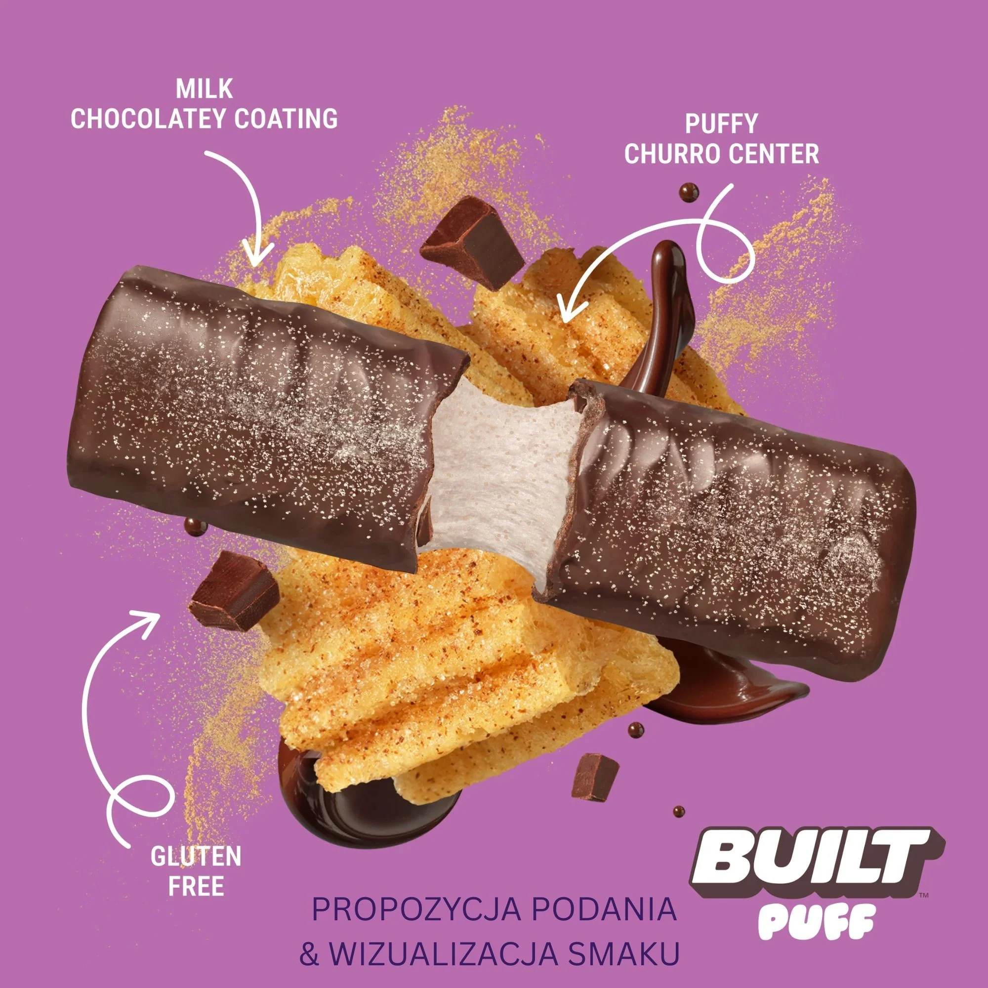 Built Bar Protein Puffs Churro - proteinowy baton marshmallow w czekoladzie 17g białka & 140kcal - Image 6