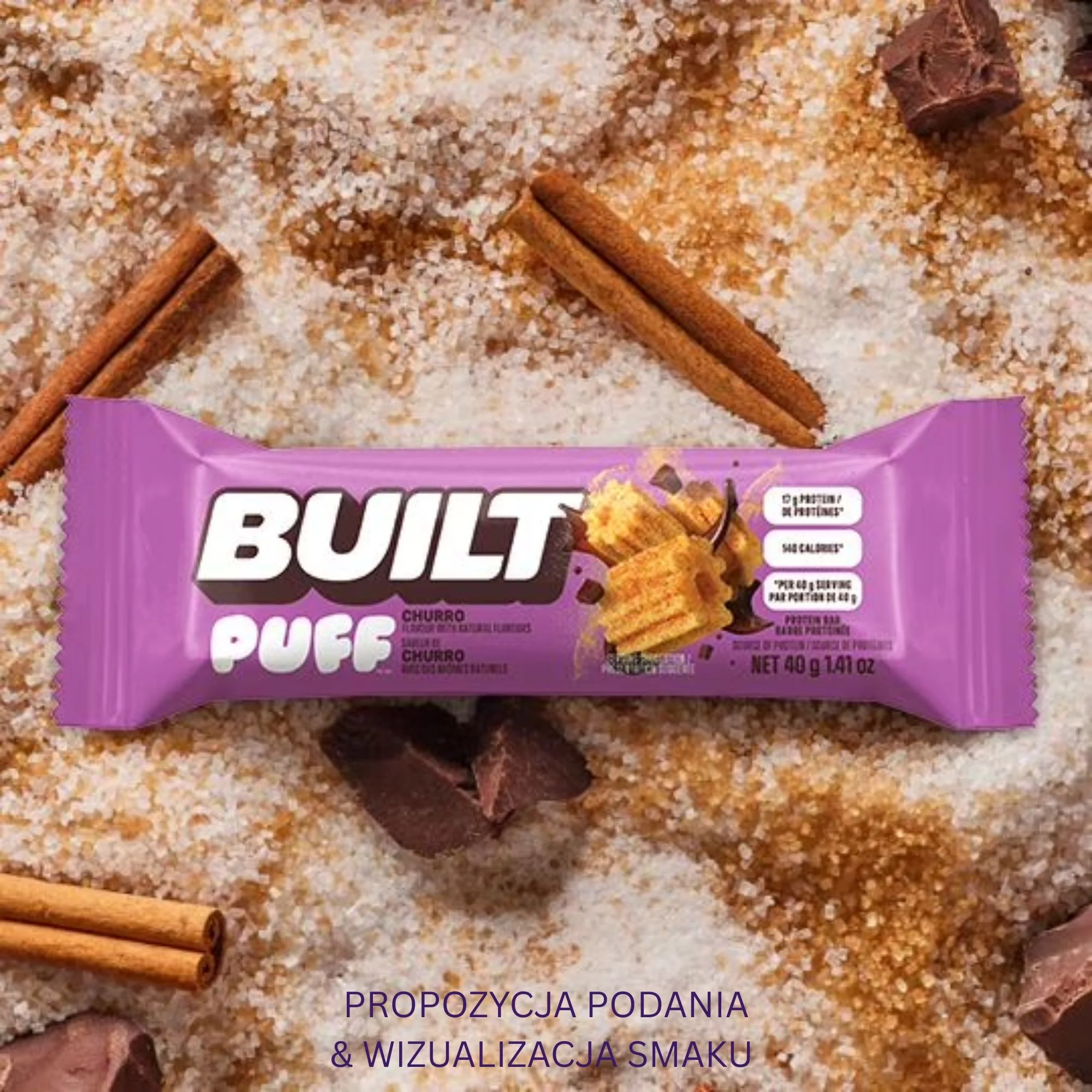 Built Bar Protein Puffs Churro - proteinowy baton marshmallow w czekoladzie 17g białka & 140kcal - Image 8