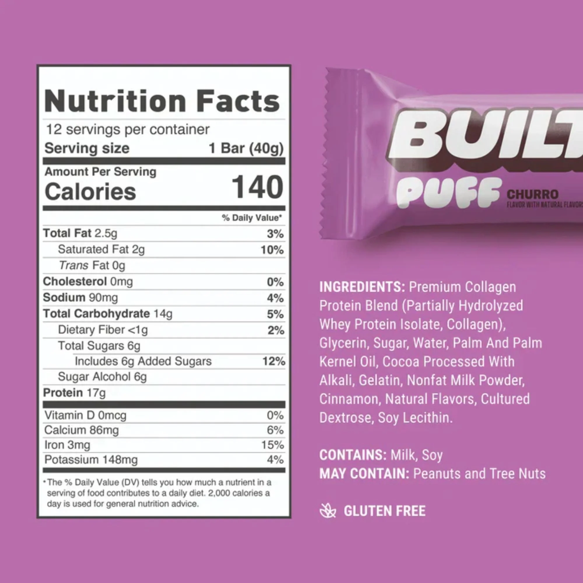 Built Bar Protein Puffs Churro - proteinowy baton marshmallow w czekoladzie 17g białka & 140kcal - Image 9
