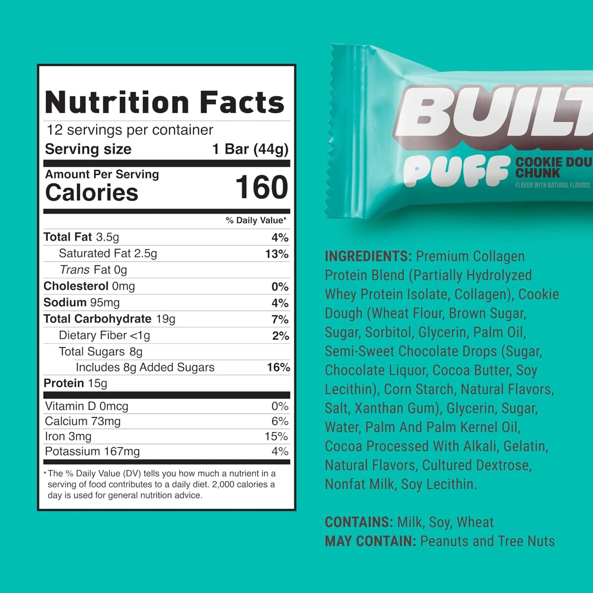 Built Bar Protein Puffs Cookie Dough Chunk - proteinowy baton marshmallow w czekoladzie 17g białka & 140kcal - Image 3