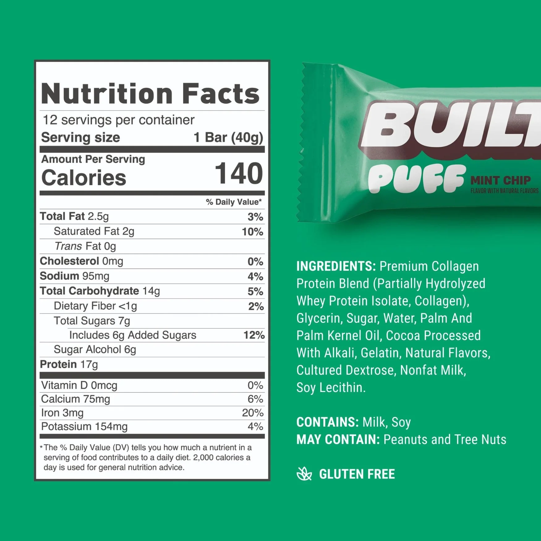 Built Bar Protein Puffs Mint Chip - proteinowy baton marshmallow w czekoladzie 17g białka & 140kcal - Image 7
