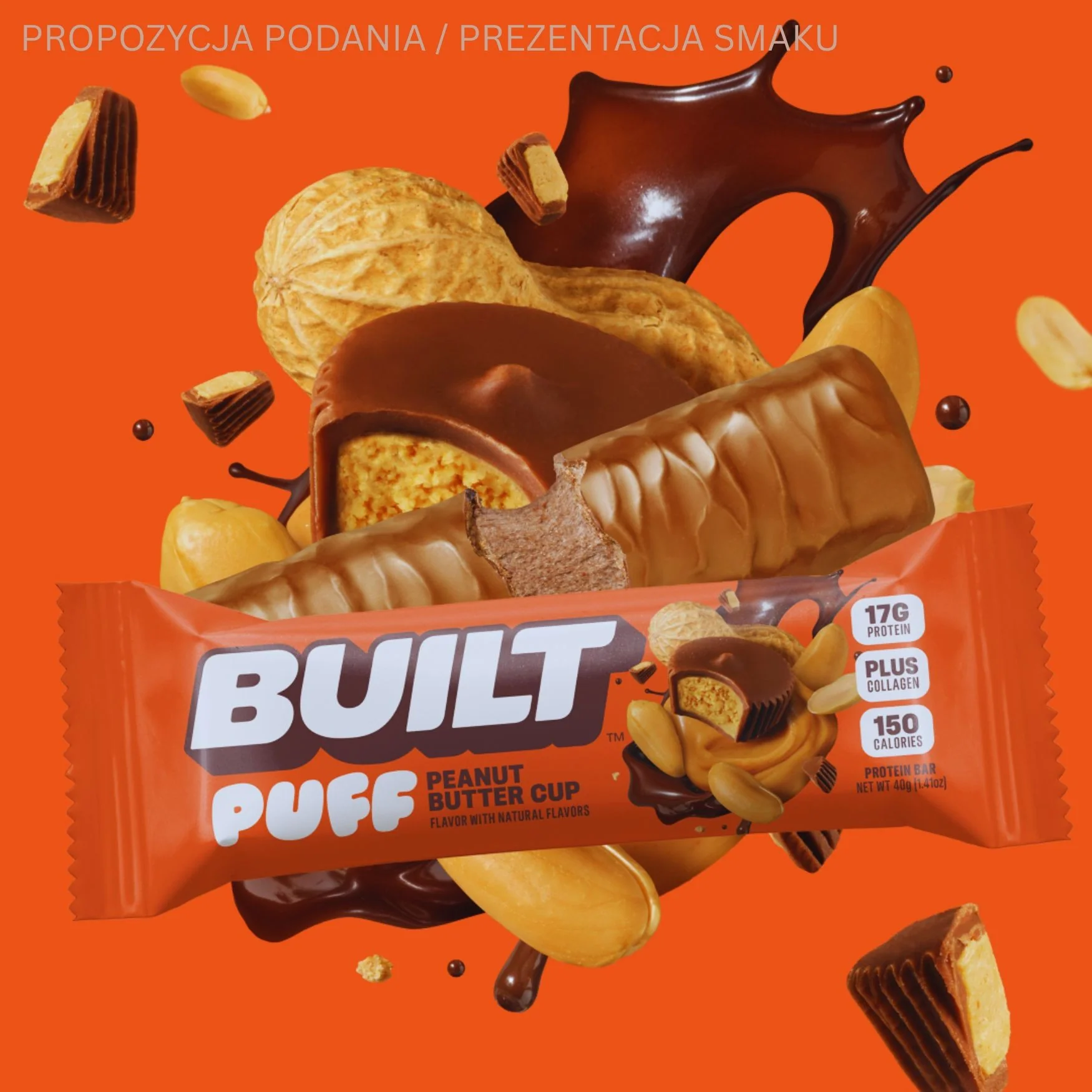 Built Bar Protein Puffs Peanut Butter Cup - proteinowy baton marshmallow w czekoladzie 17g białka & 140kcal - Image 4
