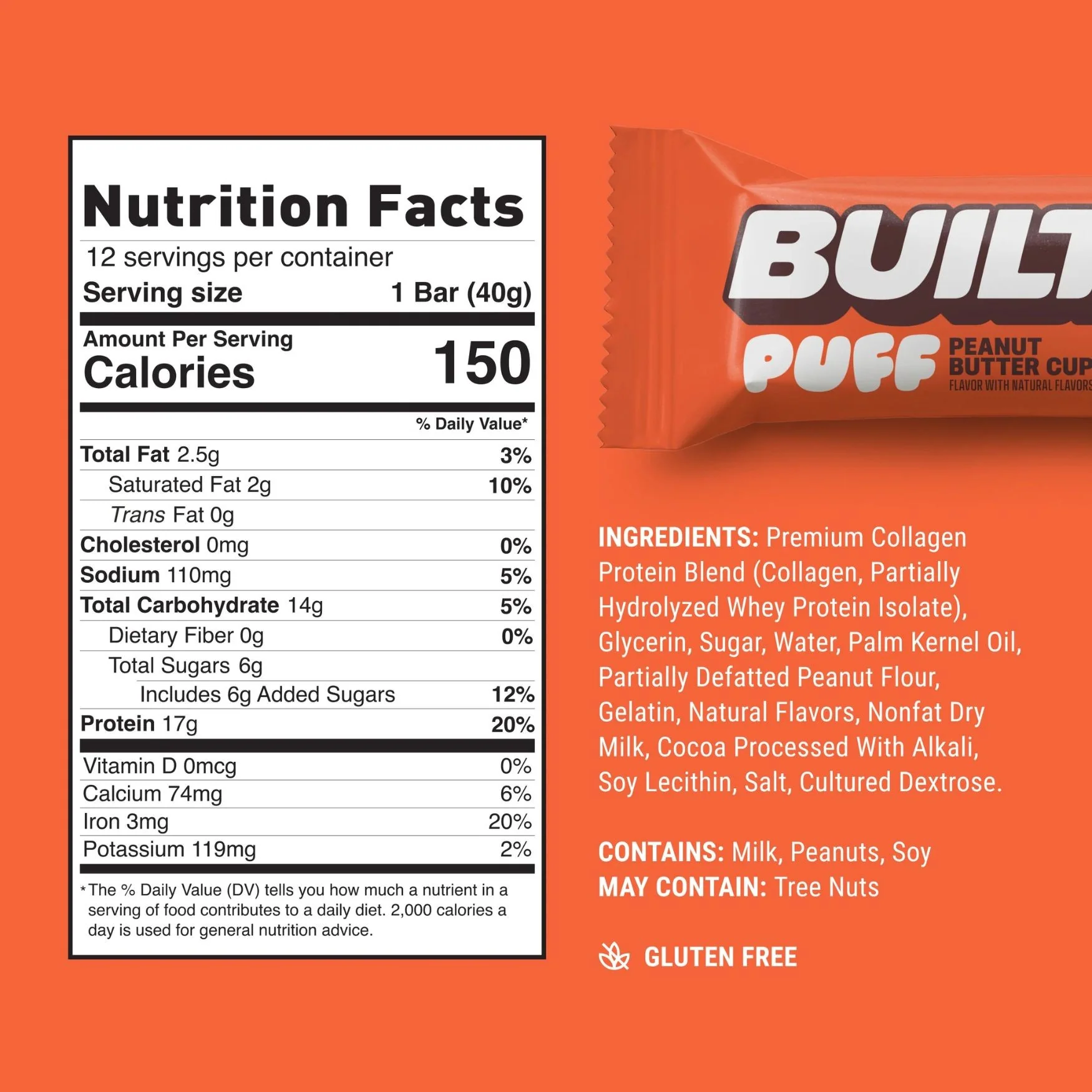 Built Bar Protein Puffs Peanut Butter Cup - proteinowy baton marshmallow w czekoladzie 17g białka & 140kcal - Image 6