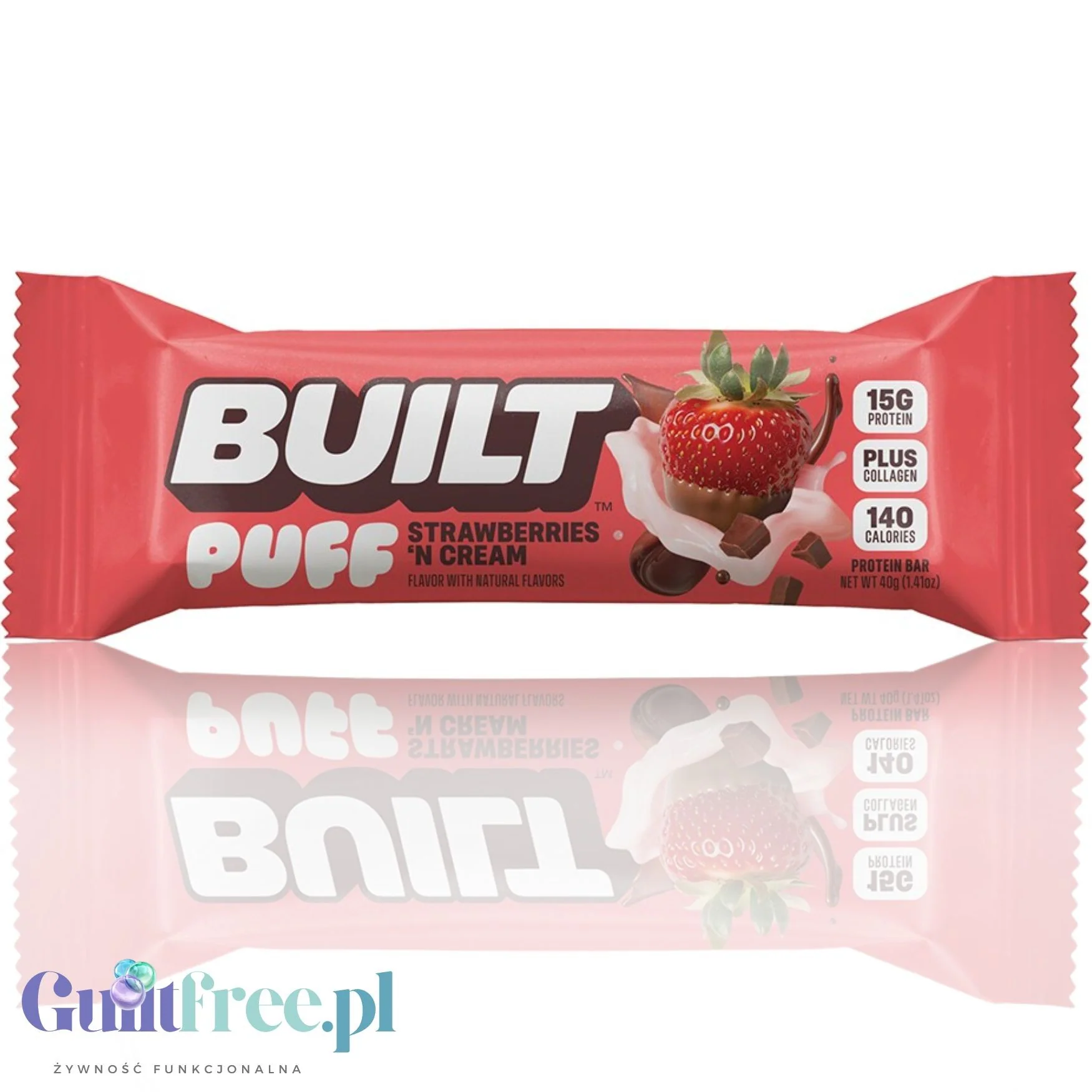 Built Bar Protein Puffs Strawberries 'N Cream - proteinowy baton marshmallow w czekoladzie 17g białka & 140kcal