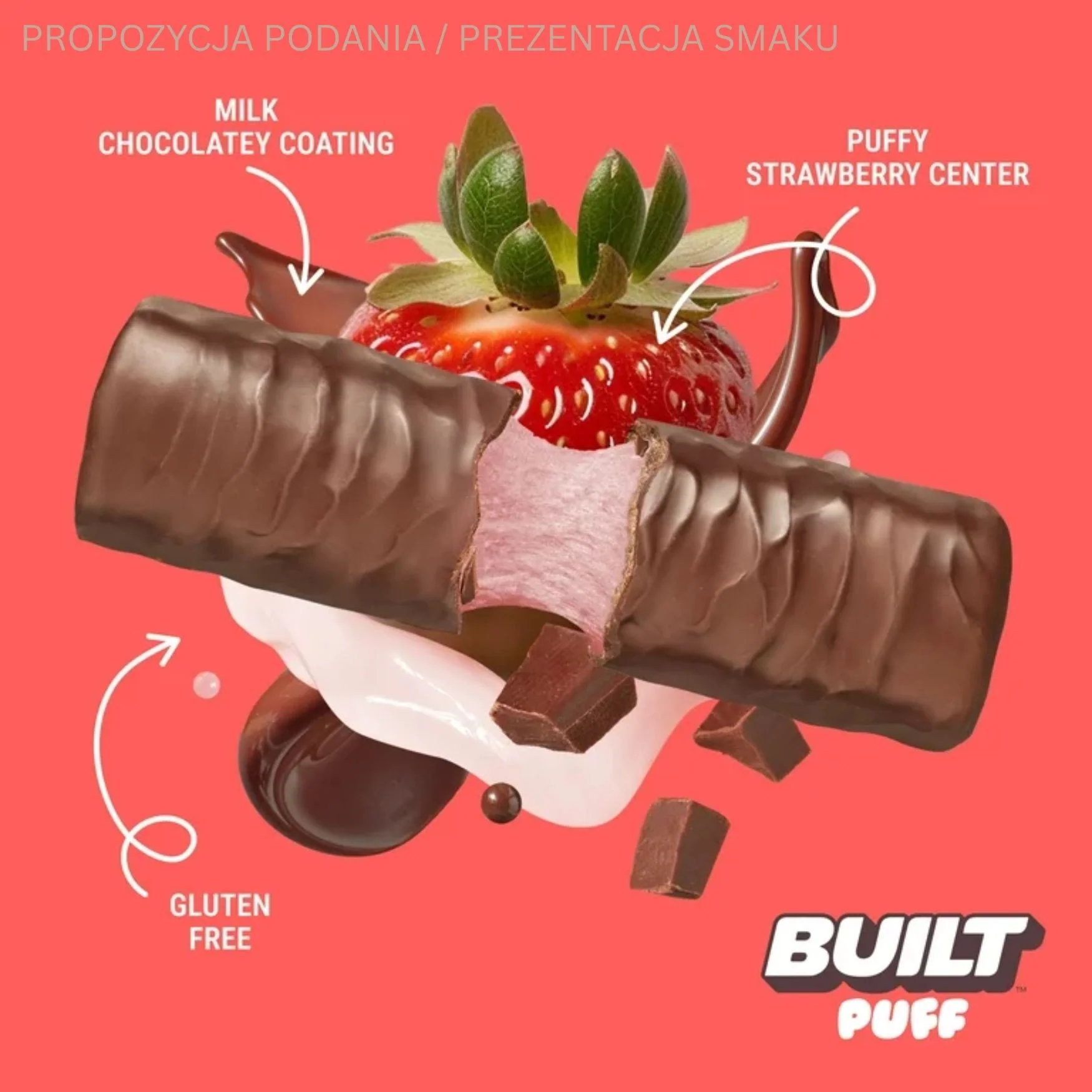 Built Bar Protein Puffs Strawberries 'N Cream - proteinowy baton marshmallow w czekoladzie 17g białka & 140kcal - Image 3