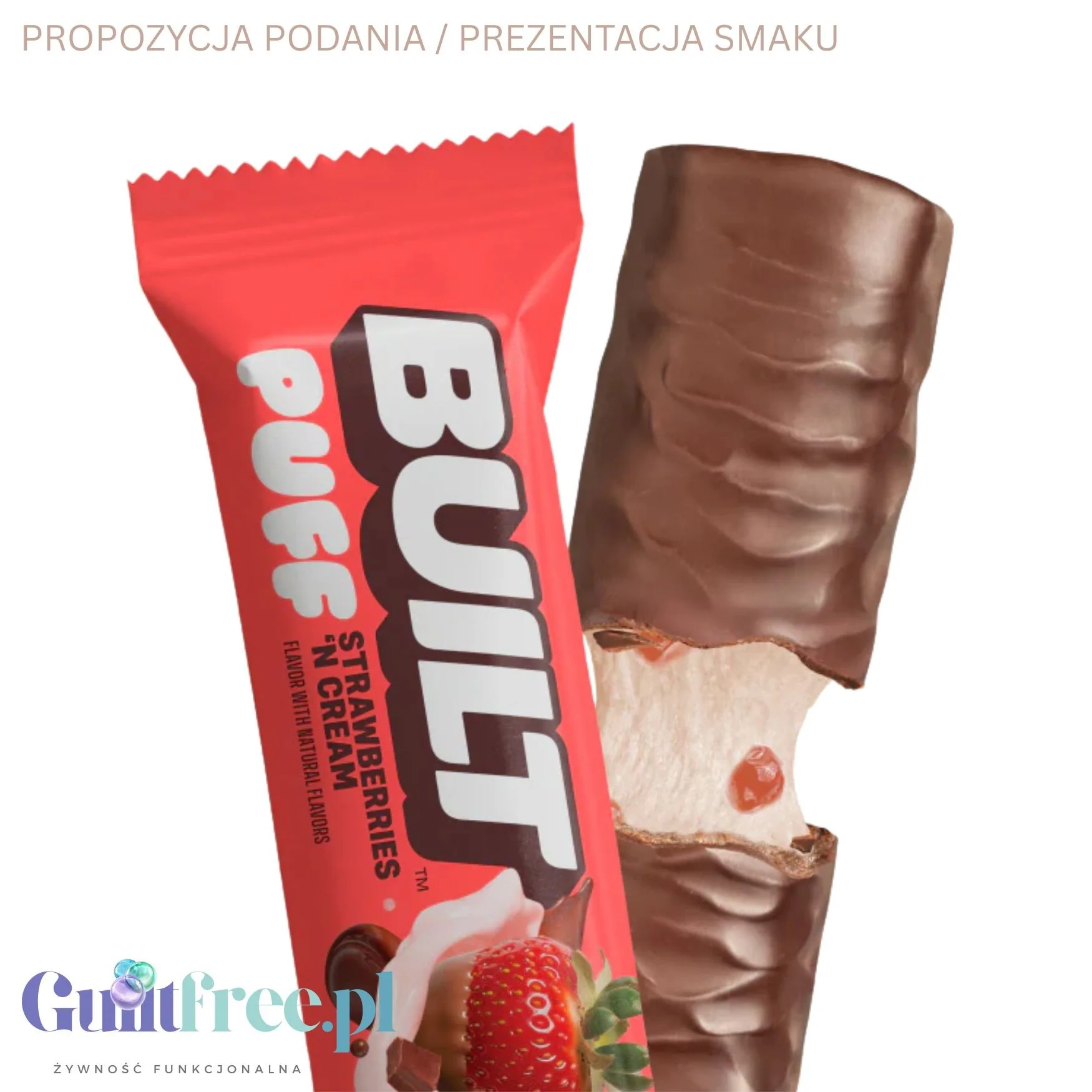 Built Bar Protein Puffs Strawberries 'N Cream - proteinowy baton marshmallow w czekoladzie 17g białka & 140kcal - Image 6