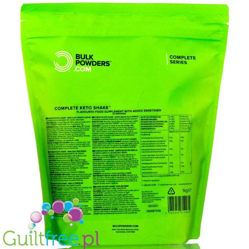Bulk Powders Complete Keto Shake Vanilla Ice Cream - koktajl z MCT, elektrolitami i zieloną herbatą - Image 2