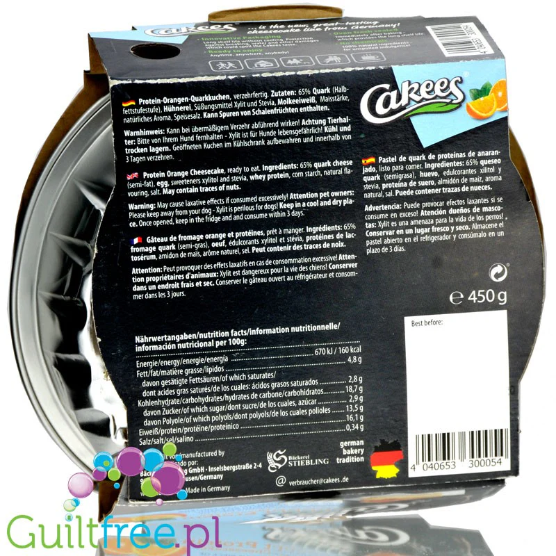 Cakees Sweet Protein Cheesecake, Orange 0,45KG - gotowy sernik proteinowy bez cukru z ksylitolem - Image 3