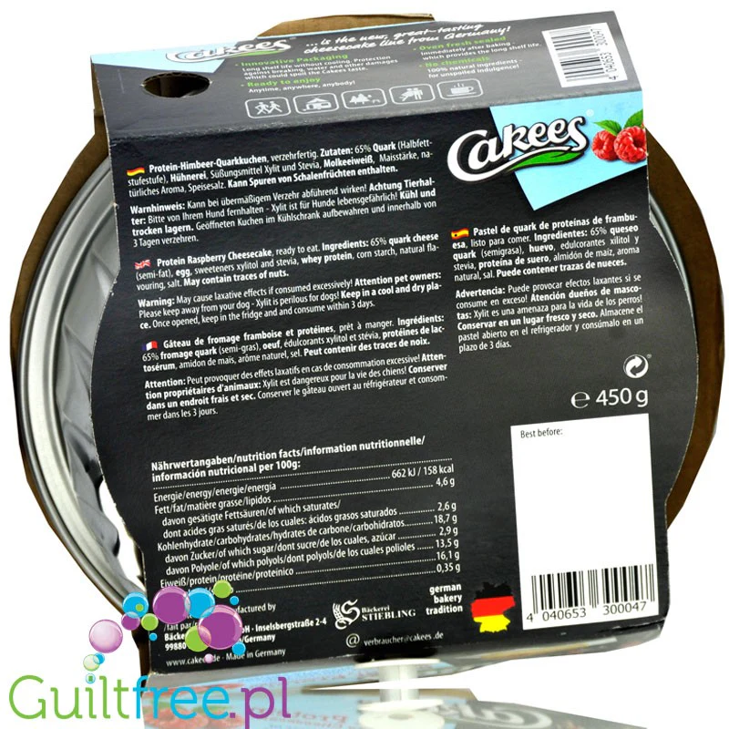 Cakees Sweet Protein Cheesecake, Raspberry 0,45KG - gotowy sernik proteinowy bez cukru z ksylitolem - Image 3