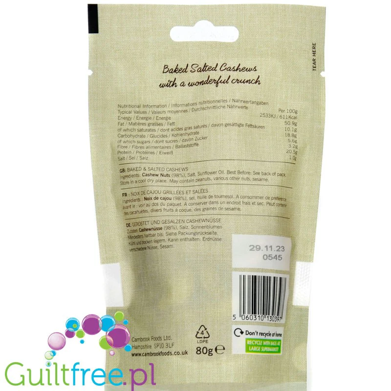 Cambrook Baked Salted Cashews - nerkowce pieczone i solone, keto przekąska - Image 2