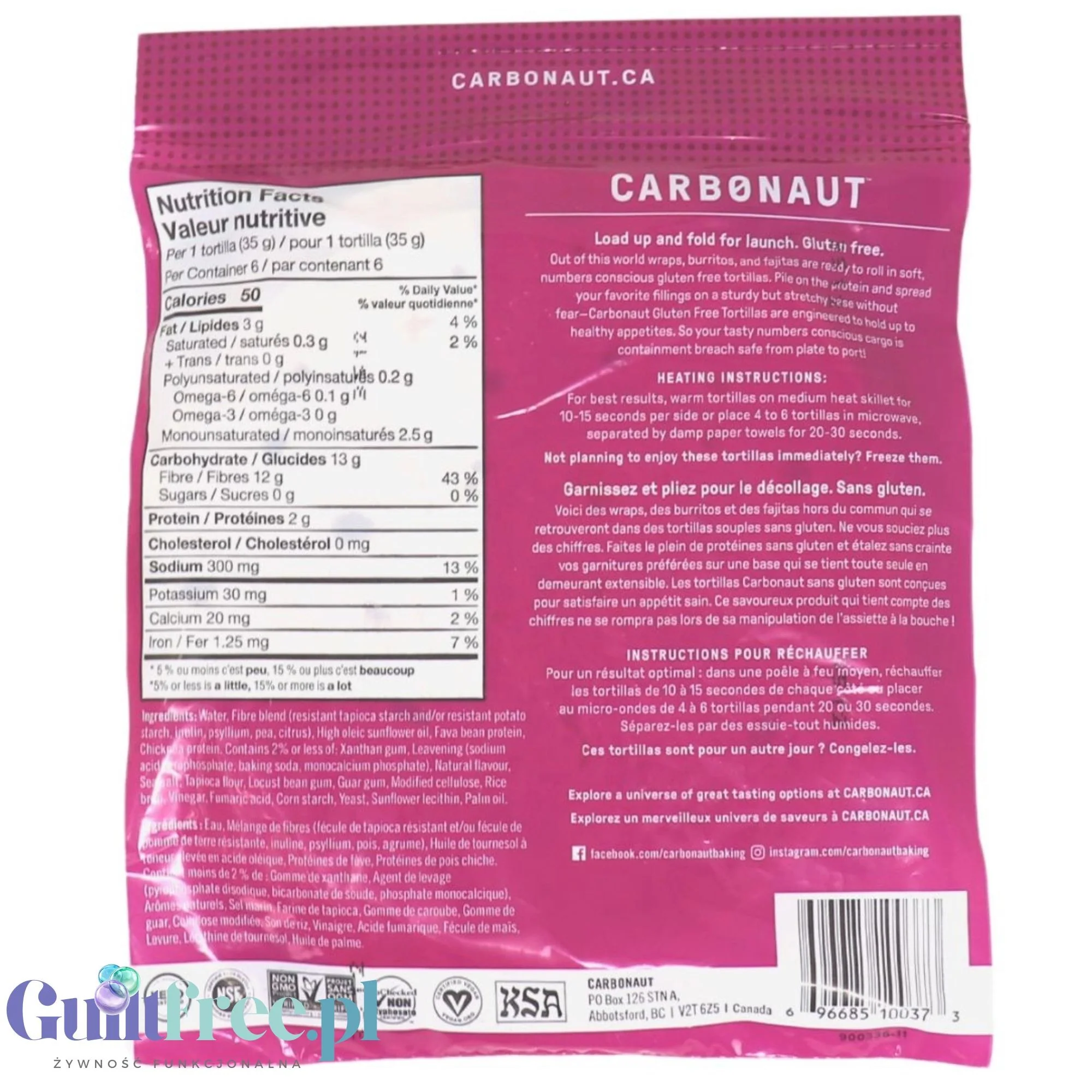 Carbonaut Low Carb Gluten Free Tortillas - bezglutenowe keto tortille niskowęglowodanowe 50kcal - Image 3