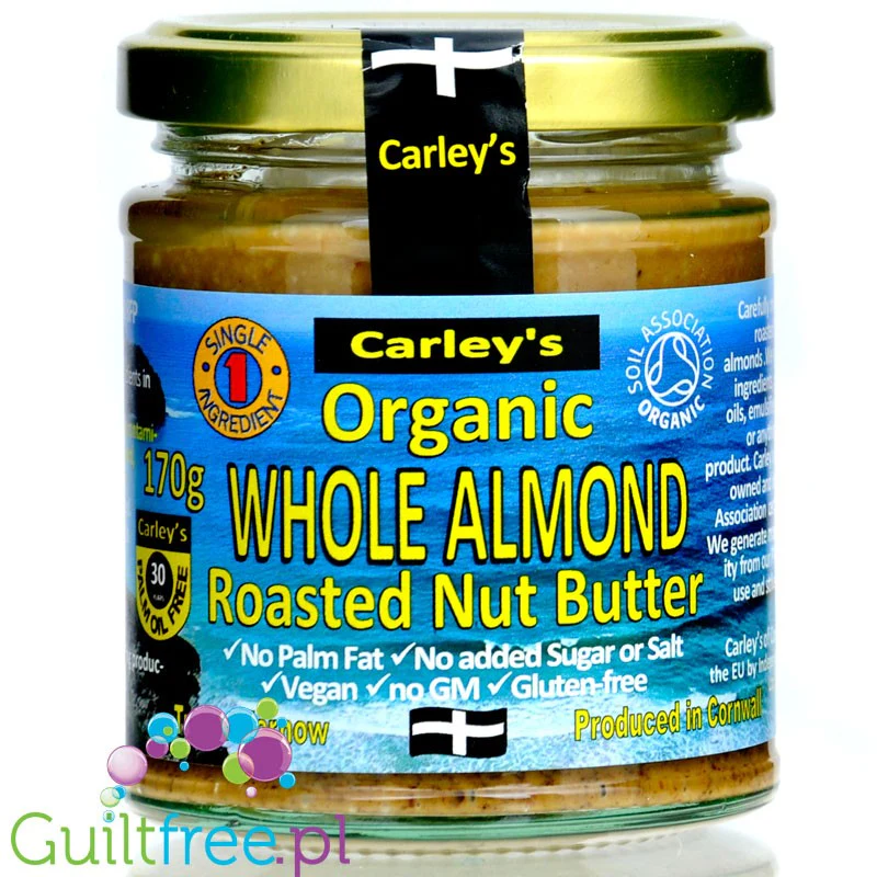 Carley's Organic Whole Almond Roasted - organiczne masło z pieczonych migdałów bez soli i cukru