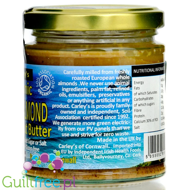 Carley's Organic Whole Almond Roasted - organiczne masło z pieczonych migdałów bez soli i cukru - Image 2