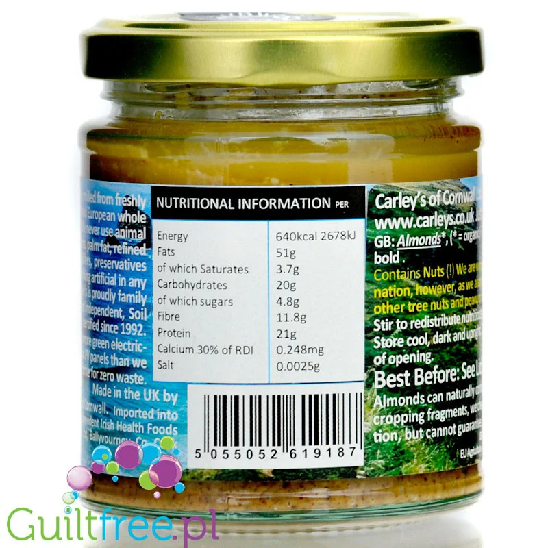 Carley's Organic Whole Almond Roasted - organiczne masło z pieczonych migdałów bez soli i cukru - Image 3