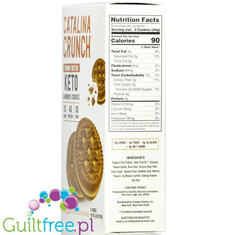 Catalina Crunch Keto Peanut Butter Creme Sandwich Cookies - wegańskie markizy z kremem orzechowym bez cukru - Image 3