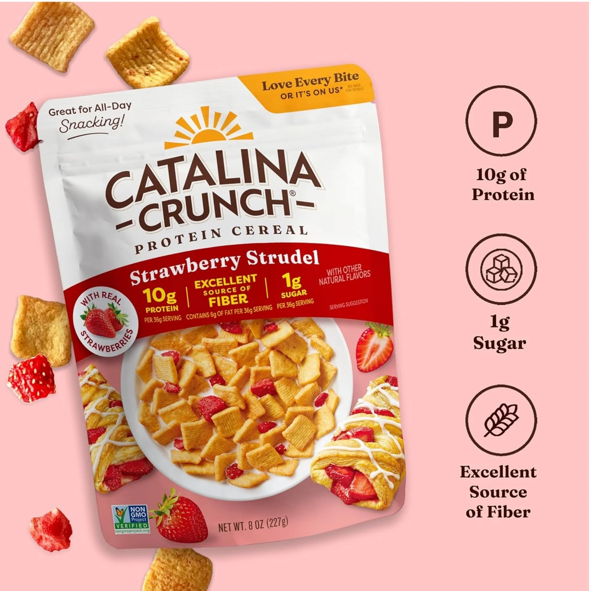 Catalina Crunch Protein Cereal, Strawberry Strudel - płatki śniadaniowe low carb bez cukru o smaku ciasta z truskawkami - Image 2