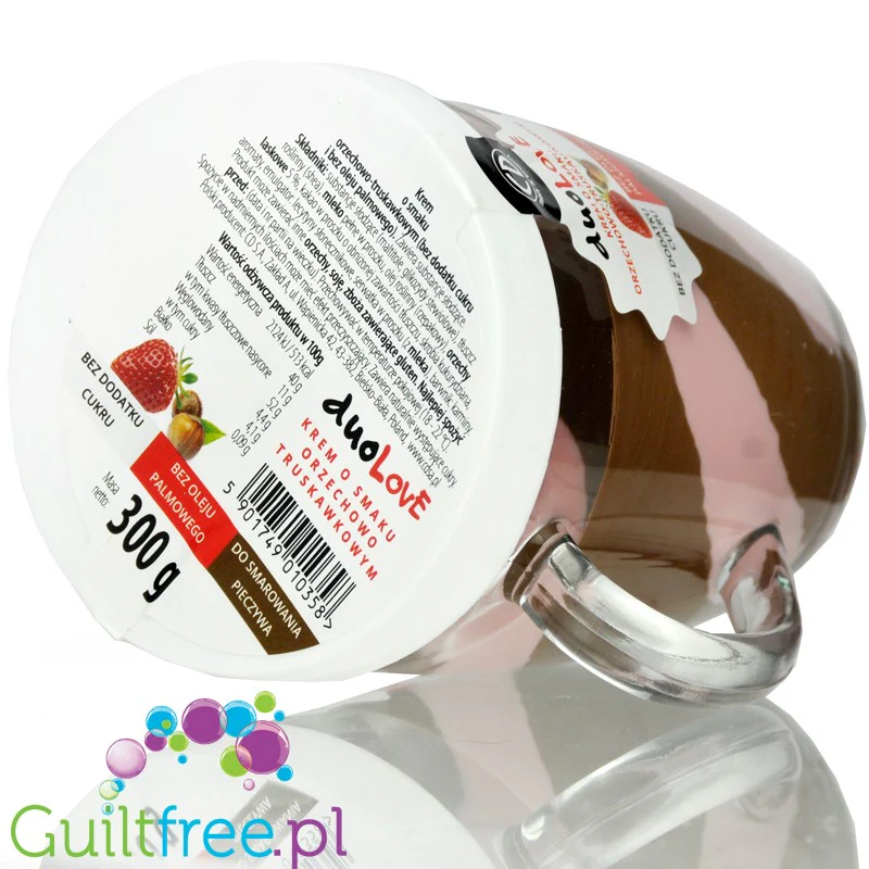 CD DuoLove Strawberry Nut (słoik z uszkiem) - krem o smaku truskawkowo-orzechowym bez dodatku cukru, bez oleju palmowego - Image 2