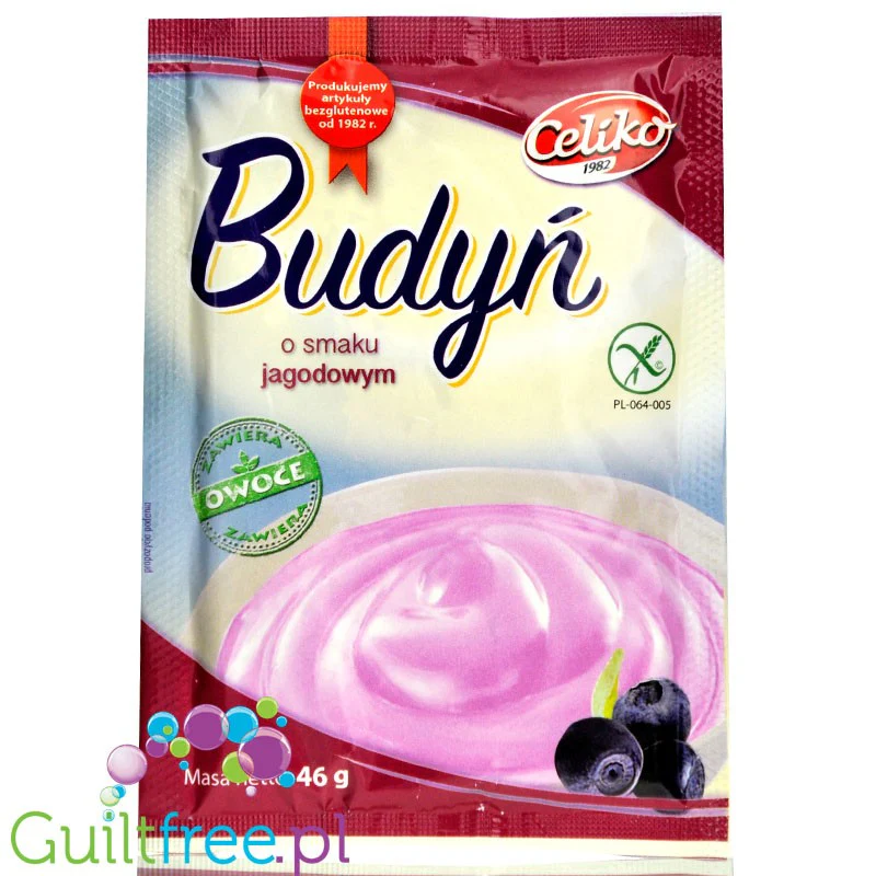 Celiko Jagoda, bezglutenowy budyń bez cukru i bez słodzików