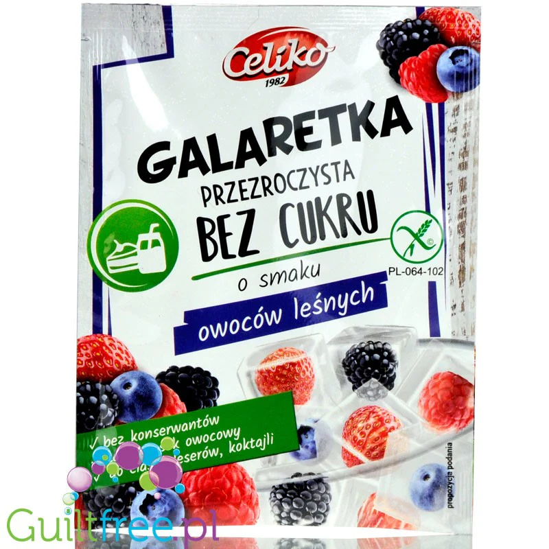 Celiko Owoce Leśne - krystaliczna bezbarwna galaretka bez cukru i słodzików o smaku owocowym