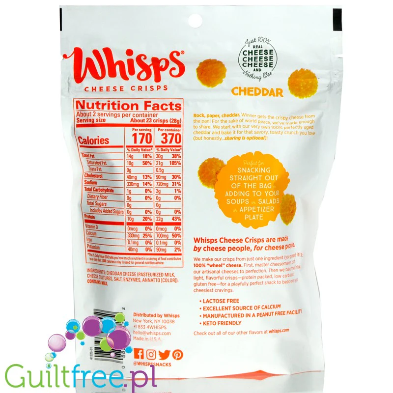 Cello Whisps Cheese Crisps, Cheddar - keto chrupaki cheddarowe 100% sera - Image 2
