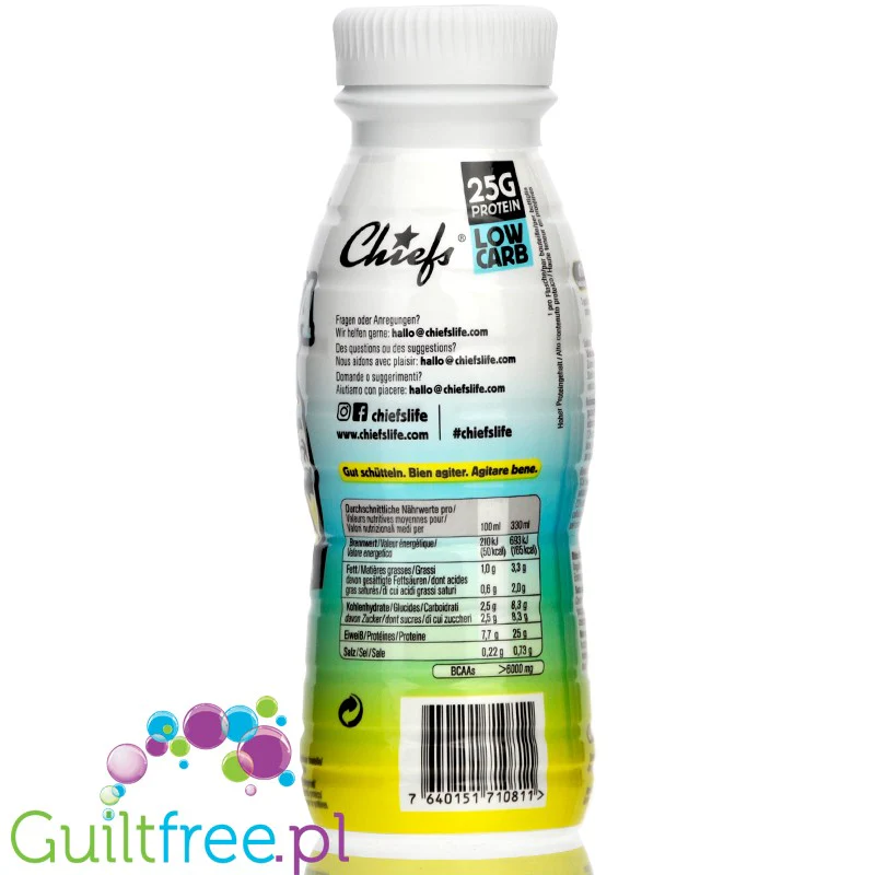 Chiefs Milk Protein Shake Banana Beach - shake proteinowy RTD bez laktozy, 25g białka 165kcal - Image 3