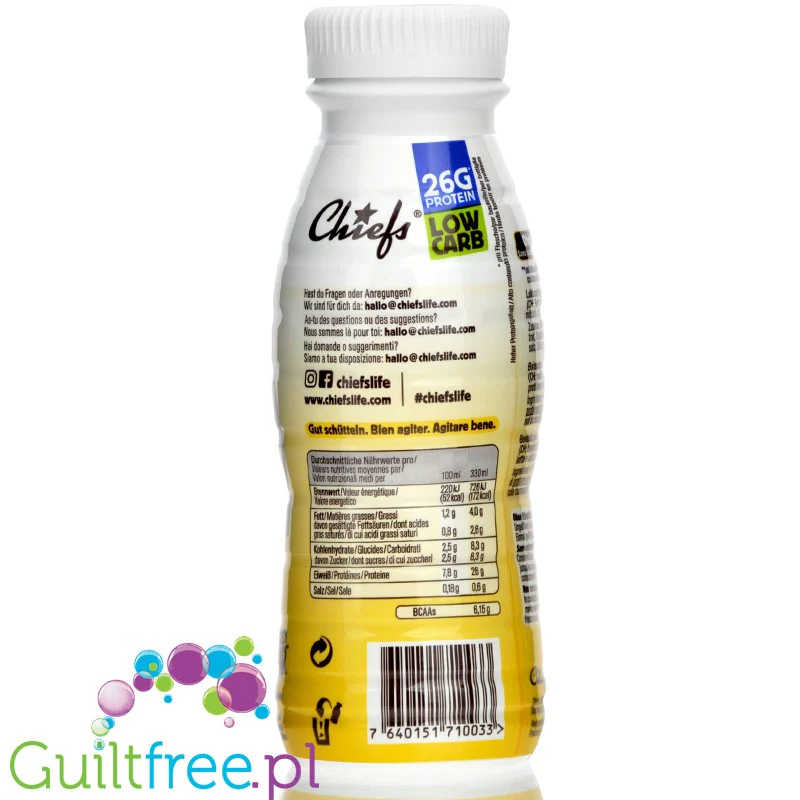 Chiefs Milk Protein Shake Vanilla Drive- shake proteinowy RTD bez laktozy, 26g białka 170kcal - Image 2