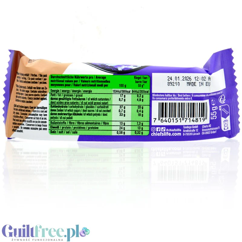 Chiefs Plant Protein Bar Fudge Brownie - wegański baton proteinowy bez oleju palmowego i cukru, smak Czekoladowa Krówka - Image 2