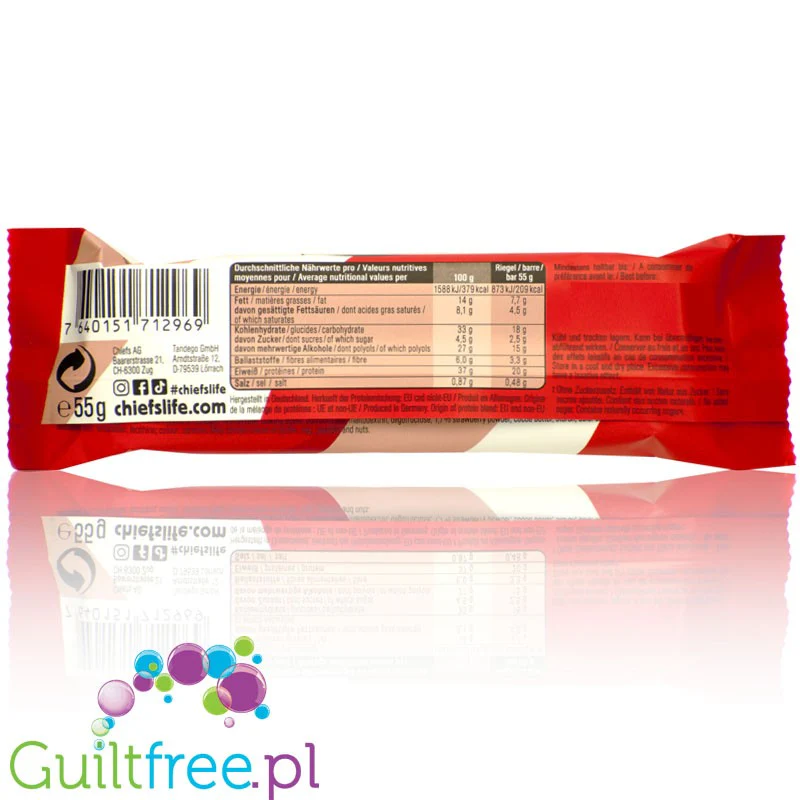 Chiefs Protein Bar Strawberry - baton proteinowy Truskawka & Mleczna Czekolada, 20g białka & 200kcal - Image 2