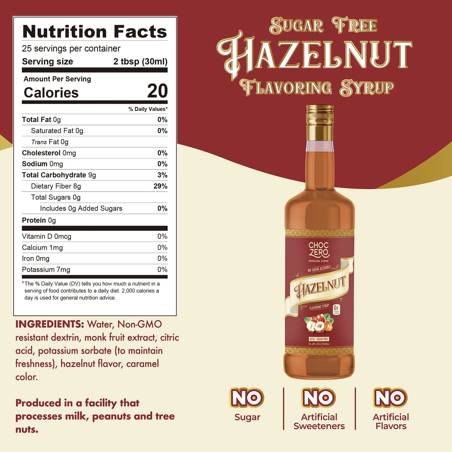 Choc Zero Coffe Syrup, Hazelnut - syrop do kawy bez cukru i sukralozy z błonnikiem, smak Orzech Laskowy - Image 7