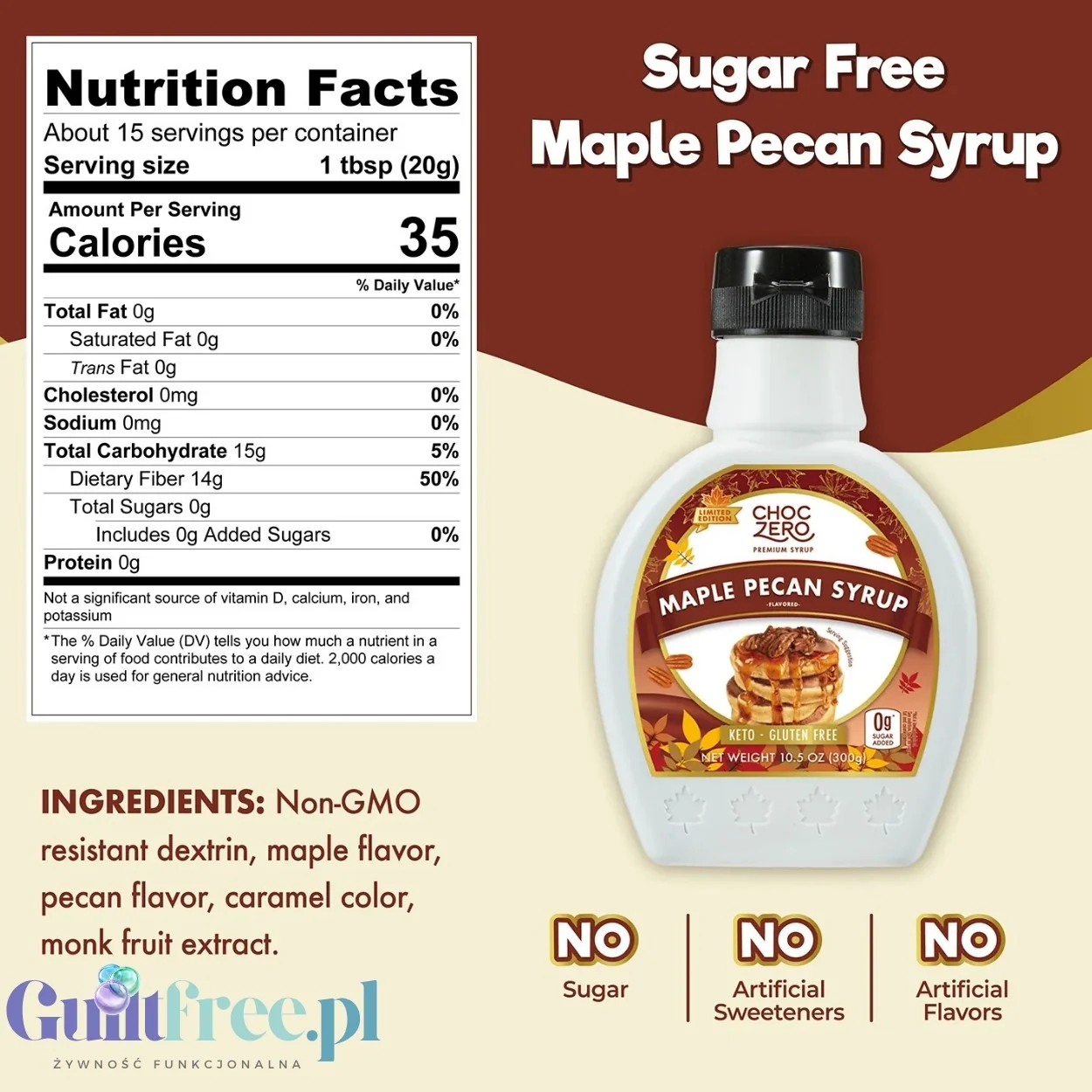 Choc Zero Maple Pecan Syrup - naturalny bardzo gęsty syrop bez cukru z błonnikiem o smaku klonowo-pekanowym - Image 2