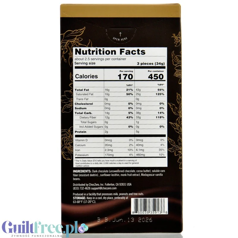 Choc Zero Keto Bark, Dark Chocolate 70% - ekskluzywna wegańska keto czekolada bez cukru i maltitolu - Image 2
