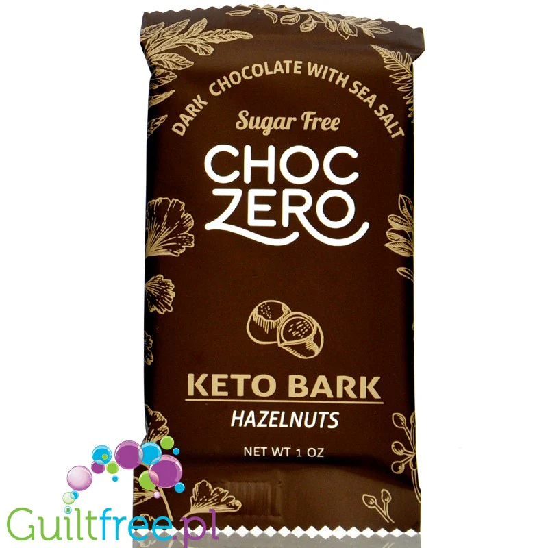 Choc Zero Keto Bark, Dark Chocolate Sea Salt & Hazelnuts - ciemna czekolada bez cukru z orzechami laskowymi - Image 3