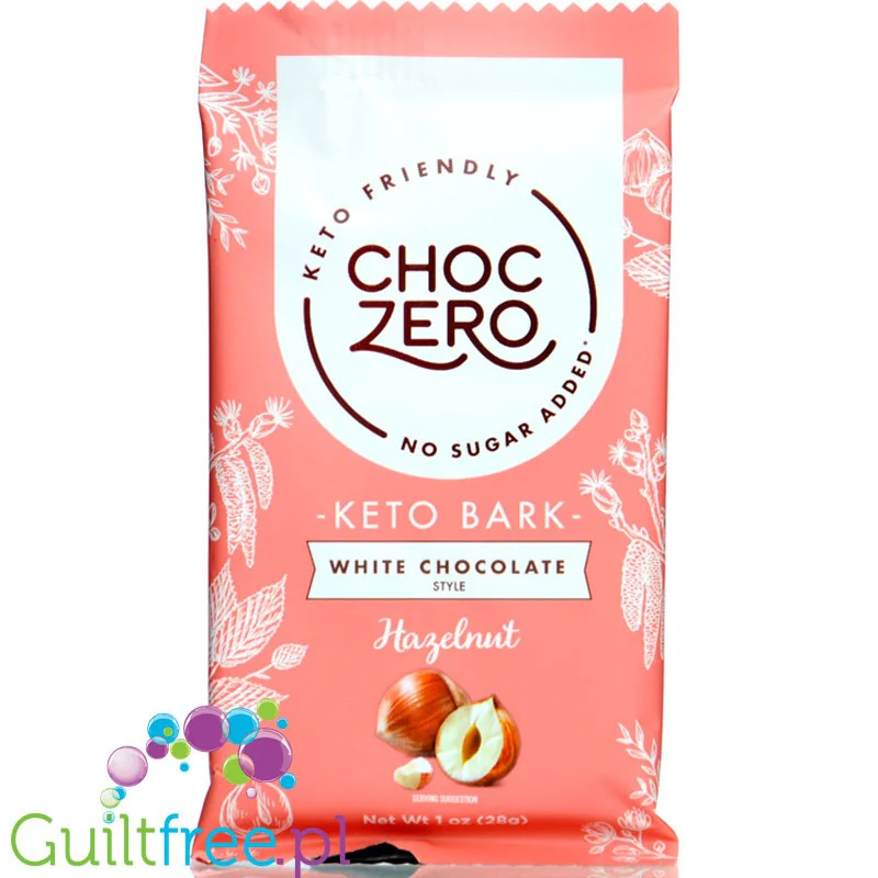 Choc Zero Keto Bark, White Chocolate & Hazelnuts - biała czekolada bez cukru z orzechami laskowymi - Image 2