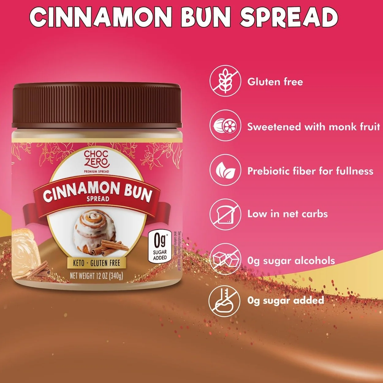 Choc Zero Keto Cinnamon Bun Spread - keto krem z monkfruit o smaku cynamonowej drożdżówki - Image 4