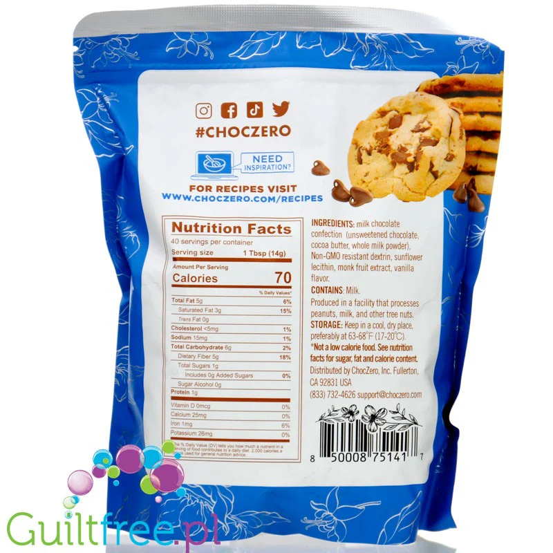 Choc Zero Monkfruit Milk Chocolate Chips 0,56KG - Krople mlecznej czekolady bez cukru i erytrolu - Image 3
