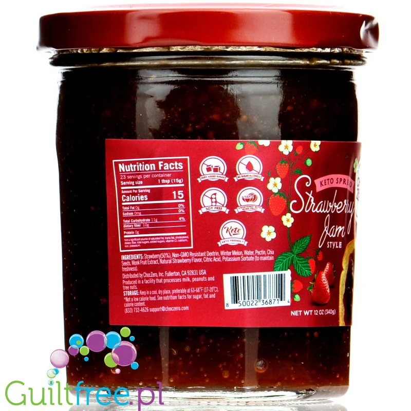 Choc Zero No Sugar Keto Jam Strawberry & Chia - truskawkowy keto dżem bez cukru 6g węglowodanów - Image 3