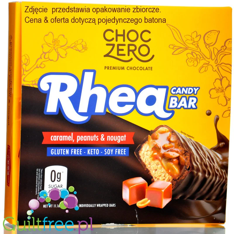 Choc Zero Rhea Candy Bar Caramel, Peanuts & Nougat - keto baton proteinowy  z karmelem, orzeszkami ziemnymi i nugatem - Image 3