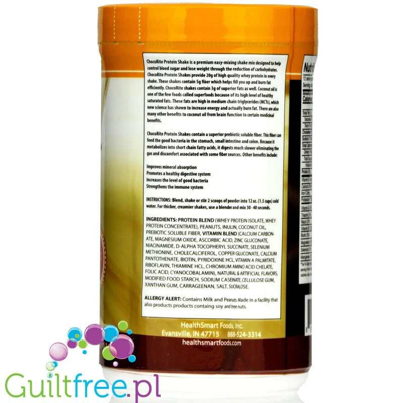 Healthsmart Chocorite Peanut Butter - Shake proteinowy Masło Orzechowe 0,41kg  bez cukru - Image 4