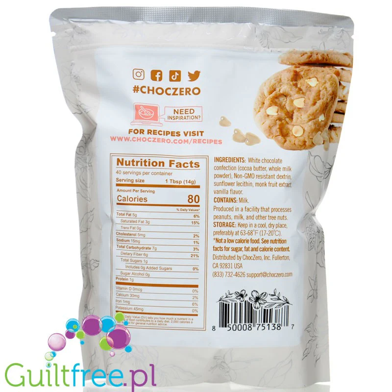 Choc Zero Monkfruit White Chocolate Chips 0,56KG - Krople białej czekolady bez cukru i erytrolu - Image 3