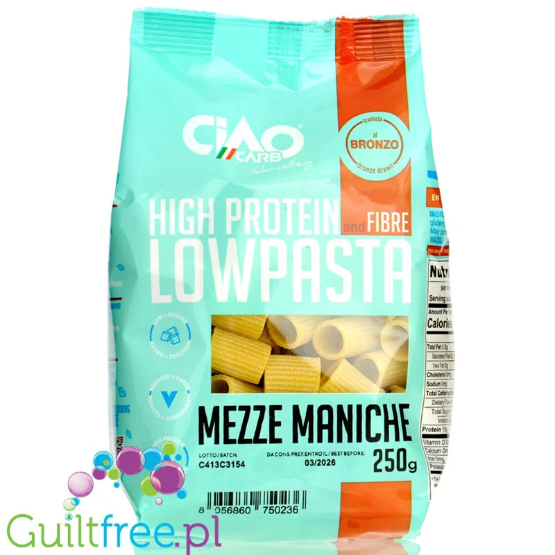 Ciao Carb Lowpasta Mezze Maniche - makaron proteinowy 30g białka, grube rurki